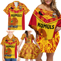 Custom Papua New Guinea Rugby Family Matching Off Shoulder Short Dress and Hawaiian Shirt 2023 Go Kumuls Pacific Dynamic Style - Wonder Print Shop