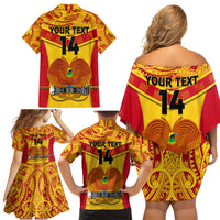 Custom Papua New Guinea Rugby Family Matching Off Shoulder Short Dress and Hawaiian Shirt 2023 Go Kumuls Pacific Dynamic Style - Wonder Print Shop