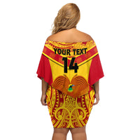 Custom Papua New Guinea Rugby Family Matching Off Shoulder Short Dress and Hawaiian Shirt 2023 Go Kumuls Pacific Dynamic Style - Wonder Print Shop