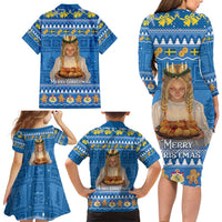 Sweden Christmas Family Matching Long Sleeve Bodycon Dress and Hawaiian Shirt God Jul! Santa Lucia - Wonder Print Shop