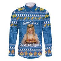 Sweden Christmas Family Matching Off The Shoulder Long Sleeve Dress and Hawaiian Shirt God Jul! Santa Lucia - Wonder Print Shop