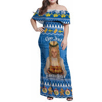 Sweden Christmas Family Matching Off Shoulder Maxi Dress and Hawaiian Shirt God Jul! Santa Lucia - Wonder Print Shop