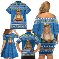 Sweden Christmas Family Matching Off Shoulder Short Dress and Hawaiian Shirt God Jul! Santa Lucia - Wonder Print Shop