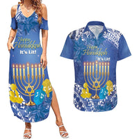 Personalised Hanukkah Jewish Festival Couples Matching Summer Maxi Dress and Hawaiian Shirt It's Lit - Polynesian Pattern - Wonder Print Shop