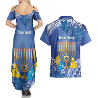 Personalised Hanukkah Jewish Festival Couples Matching Summer Maxi Dress and Hawaiian Shirt It's Lit - Polynesian Pattern - Wonder Print Shop