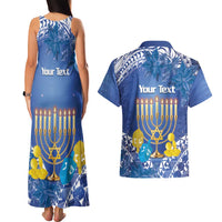 Personalised Hanukkah Jewish Festival Couples Matching Tank Maxi Dress and Hawaiian Shirt It's Lit - Polynesian Pattern - Wonder Print Shop