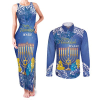 Personalised Hanukkah Jewish Festival Couples Matching Tank Maxi Dress and Long Sleeve Button Shirt It's Lit - Polynesian Pattern - Wonder Print Shop