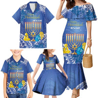 Personalised Hanukkah Jewish Festival Family Matching Mermaid Dress and Hawaiian Shirt It's Lit - Polynesian Pattern - Wonder Print Shop