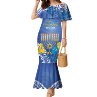Personalised Hanukkah Jewish Festival Family Matching Mermaid Dress and Hawaiian Shirt It's Lit - Polynesian Pattern - Wonder Print Shop