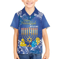 Personalised Hanukkah Jewish Festival Family Matching Off The Shoulder Long Sleeve Dress and Hawaiian Shirt It's Lit - Polynesian Pattern - Wonder Print Shop