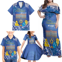 Personalised Hanukkah Jewish Festival Family Matching Off Shoulder Maxi Dress and Hawaiian Shirt It's Lit - Polynesian Pattern - Wonder Print Shop