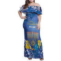 Personalised Hanukkah Jewish Festival Family Matching Off Shoulder Maxi Dress and Hawaiian Shirt It's Lit - Polynesian Pattern - Wonder Print Shop