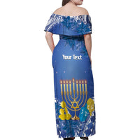 Personalised Hanukkah Jewish Festival Family Matching Off Shoulder Maxi Dress and Hawaiian Shirt It's Lit - Polynesian Pattern - Wonder Print Shop