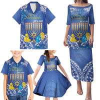 Personalised Hanukkah Jewish Festival Family Matching Puletasi and Hawaiian Shirt It's Lit - Polynesian Pattern - Wonder Print Shop