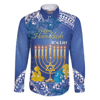 Personalised Hanukkah Jewish Festival Family Matching Puletasi and Hawaiian Shirt It's Lit - Polynesian Pattern - Wonder Print Shop