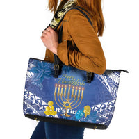 Hanukkah Jewish Festival Leather Tote Bag It's Lit - Polynesian Pattern - Wonder Print Shop