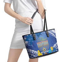 Hanukkah Jewish Festival Leather Tote Bag It's Lit - Polynesian Pattern - Wonder Print Shop