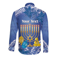 Personalised Hanukkah Jewish Festival Long Sleeve Button Shirt It's Lit - Polynesian Pattern - Wonder Print Shop
