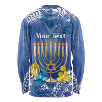 Personalised Hanukkah Jewish Festival Long Sleeve Shirt It's Lit - Polynesian Pattern - Wonder Print Shop