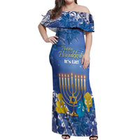 Personalised Hanukkah Jewish Festival Off Shoulder Maxi Dress It's Lit - Polynesian Pattern - Wonder Print Shop