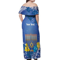 Personalised Hanukkah Jewish Festival Off Shoulder Maxi Dress It's Lit - Polynesian Pattern - Wonder Print Shop