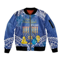 Personalised Hanukkah Jewish Festival Sleeve Zip Bomber Jacket It's Lit - Polynesian Pattern - Wonder Print Shop