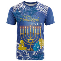 Personalised Hanukkah Jewish Festival T Shirt It's Lit - Polynesian Pattern - Wonder Print Shop