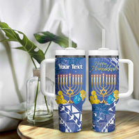 Personalised Hanukkah Jewish Festival Tumbler With Handle It's Lit - Polynesian Pattern - Wonder Print Shop