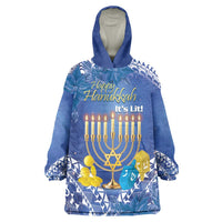 Personalised Hanukkah Jewish Festival Wearable Blanket Hoodie It's Lit - Polynesian Pattern - Wonder Print Shop