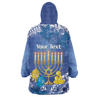 Personalised Hanukkah Jewish Festival Wearable Blanket Hoodie It's Lit - Polynesian Pattern - Wonder Print Shop