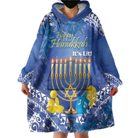 Personalised Hanukkah Jewish Festival Wearable Blanket Hoodie It's Lit - Polynesian Pattern - Wonder Print Shop