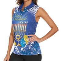 Personalised Hanukkah Jewish Festival Women Sleeveless Polo Shirt It's Lit - Polynesian Pattern - Wonder Print Shop