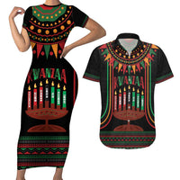 Personalized African-American Kwanzaa Couples Matching Short Sleeve Bodycon Dress and Hawaiian Shirt Kinara Candles African Pattern - Wonder Print Shop