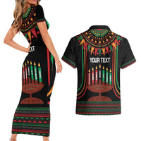 Personalized African-American Kwanzaa Couples Matching Short Sleeve Bodycon Dress and Hawaiian Shirt Kinara Candles African Pattern - Wonder Print Shop
