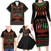 Personalized African-American Kwanzaa Family Matching Long Sleeve Bodycon Dress and Hawaiian Shirt Kinara Candles African Pattern - Wonder Print Shop