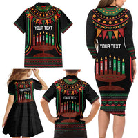 Personalized African-American Kwanzaa Family Matching Long Sleeve Bodycon Dress and Hawaiian Shirt Kinara Candles African Pattern - Wonder Print Shop