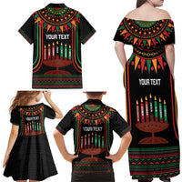 Personalized African-American Kwanzaa Family Matching Off Shoulder Maxi Dress and Hawaiian Shirt Kinara Candles African Pattern - Wonder Print Shop