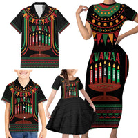 Personalized African-American Kwanzaa Family Matching Short Sleeve Bodycon Dress and Hawaiian Shirt Kinara Candles African Pattern - Wonder Print Shop