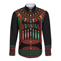 Personalized African-American Kwanzaa Long Sleeve Button Shirt Kinara Candles African Pattern - Wonder Print Shop