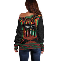 Personalized African-American Kwanzaa Off Shoulder Sweater Kinara Candles African Pattern - Wonder Print Shop