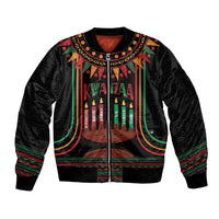 Personalized African-American Kwanzaa Sleeve Zip Bomber Jacket Kinara Candles African Pattern - Wonder Print Shop