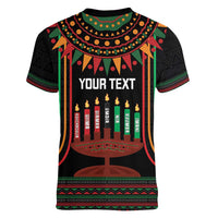 Personalized African-American Kwanzaa Women V-Neck T-Shirt Kinara Candles African Pattern - Wonder Print Shop