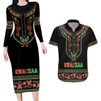 Personalized African-American Kwanzaa Couples Matching Long Sleeve Bodycon Dress and Hawaiian Shirt Dashiki Mix Paisley Pattern - Wonder Print Shop