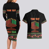 Personalized African-American Kwanzaa Couples Matching Long Sleeve Bodycon Dress and Hawaiian Shirt Dashiki Mix Paisley Pattern - Wonder Print Shop
