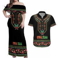 Personalized African-American Kwanzaa Couples Matching Off Shoulder Maxi Dress and Hawaiian Shirt Dashiki Mix Paisley Pattern - Wonder Print Shop