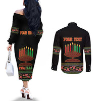 Personalized African-American Kwanzaa Couples Matching Off The Shoulder Long Sleeve Dress and Long Sleeve Button Shirt Dashiki Mix Paisley Pattern