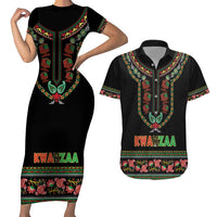 Personalized African-American Kwanzaa Couples Matching Short Sleeve Bodycon Dress and Hawaiian Shirt Dashiki Mix Paisley Pattern - Wonder Print Shop
