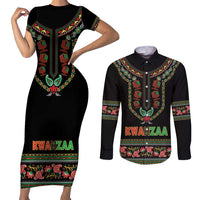 Personalized African-American Kwanzaa Couples Matching Short Sleeve Bodycon Dress and Long Sleeve Button Shirt Dashiki Mix Paisley Pattern - Wonder Print Shop