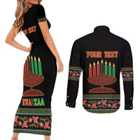 Personalized African-American Kwanzaa Couples Matching Short Sleeve Bodycon Dress and Long Sleeve Button Shirt Dashiki Mix Paisley Pattern - Wonder Print Shop