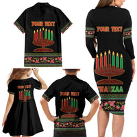 Personalized African-American Kwanzaa Family Matching Long Sleeve Bodycon Dress and Hawaiian Shirt Dashiki Mix Paisley Pattern - Wonder Print Shop